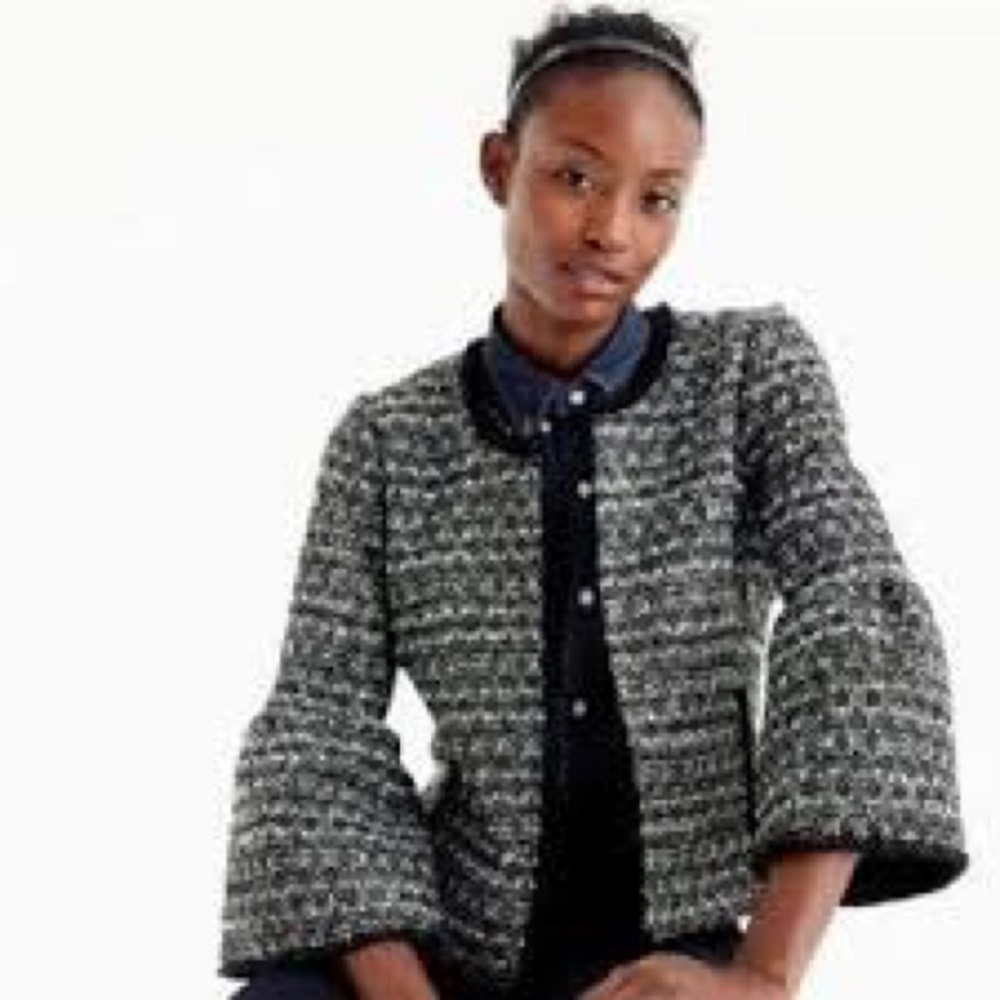 J.Crew Black Boucle’ Sequin Peplum Sleeve Jacket